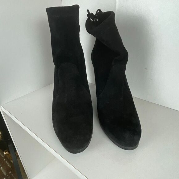 Stuart Weitzman Suede Ankle Tie Boots 8 Black - Picture 3 of 10